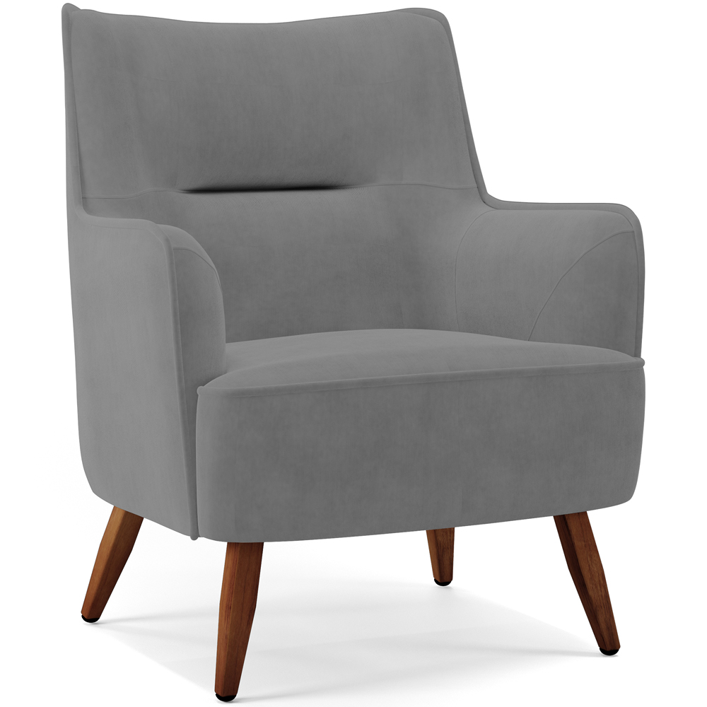Poltrona Decorativa Fixa Pés de Madeira Isabella D02 Veludo Cinza C-317 - Lyam Decor