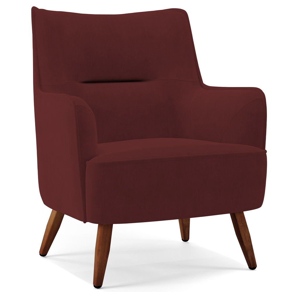 Poltrona Decorativa Fixa Pés de Madeira Isabella D02 Veludo Marsala C-278 - Lyam Decor