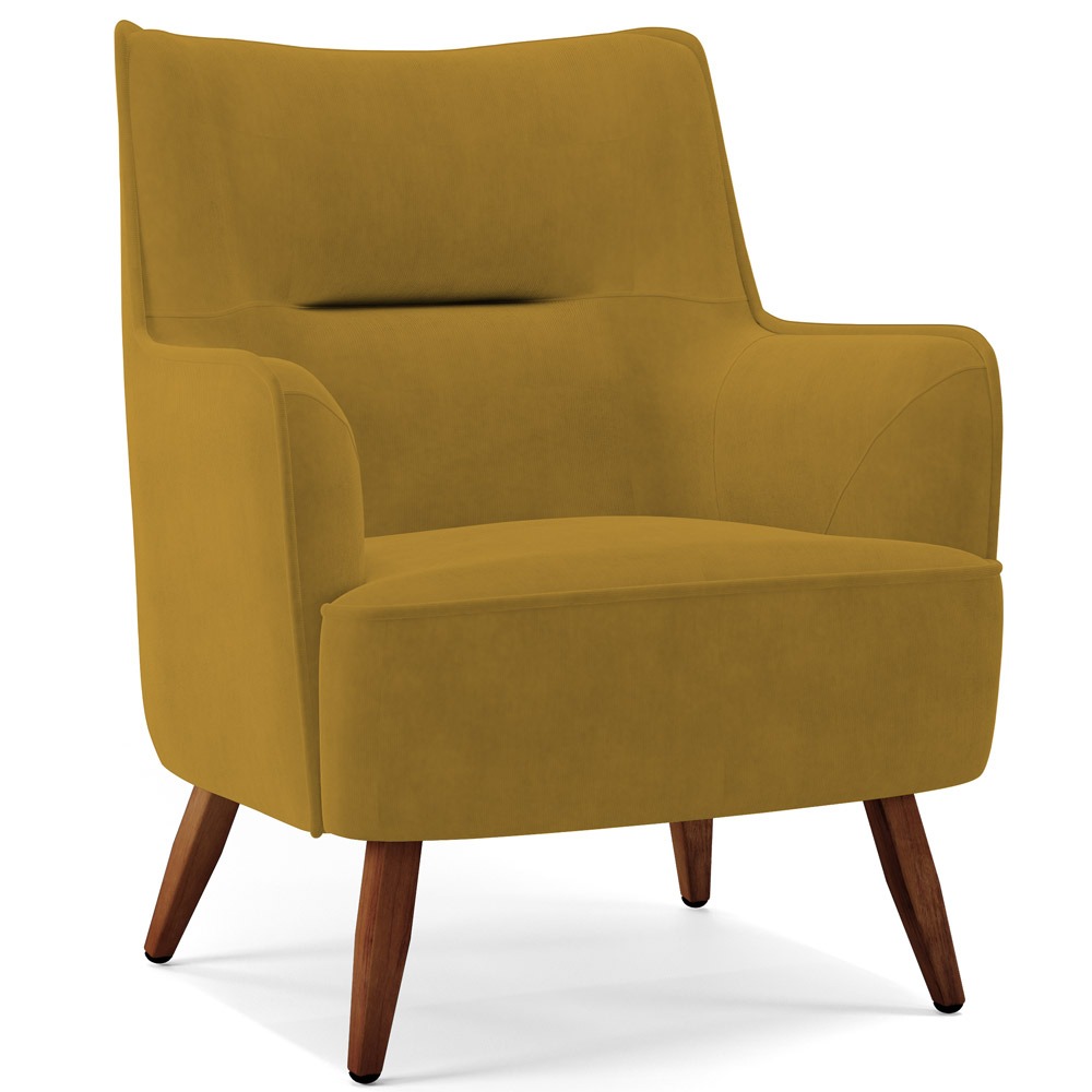 Poltrona Decorativa Fixa Pés de Madeira Isabella D02 Veludo Mostarda C-260 - Lyam Decor