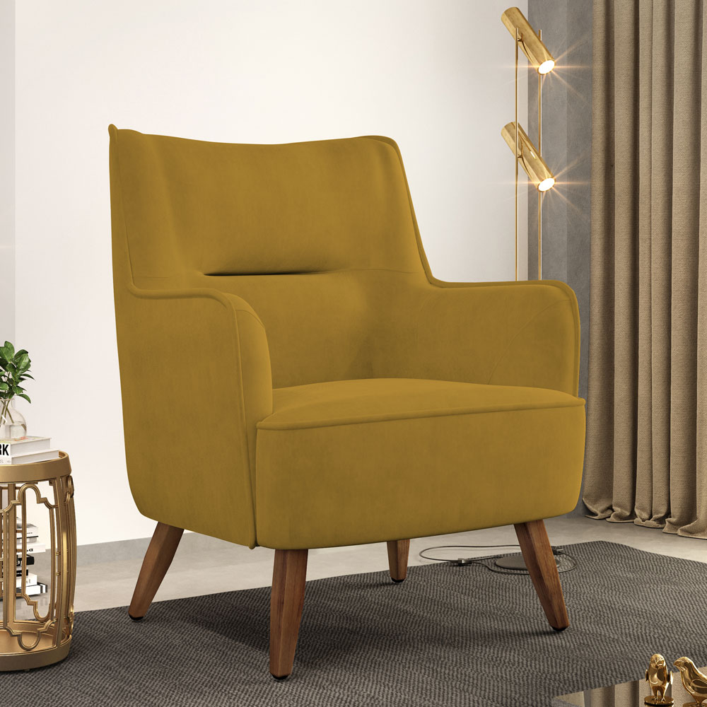 Poltrona Decorativa Fixa Pés de Madeira Isabella D02 Veludo Mostarda C-260 - Lyam Decor