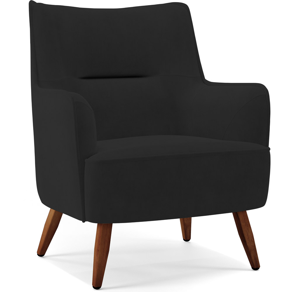 Poltrona Decorativa Fixa Pés de Madeira Isabella D02 Veludo Preto C-300 - Lyam Decor