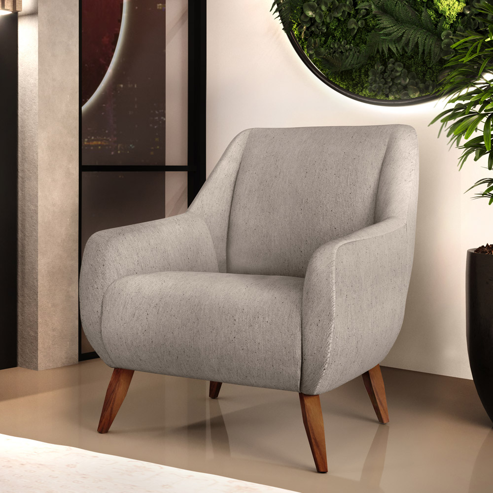 Poltrona Decorativa Fixa Pés de Madeira Paloma D02 Linho Bege C-107 - Lyam Decor