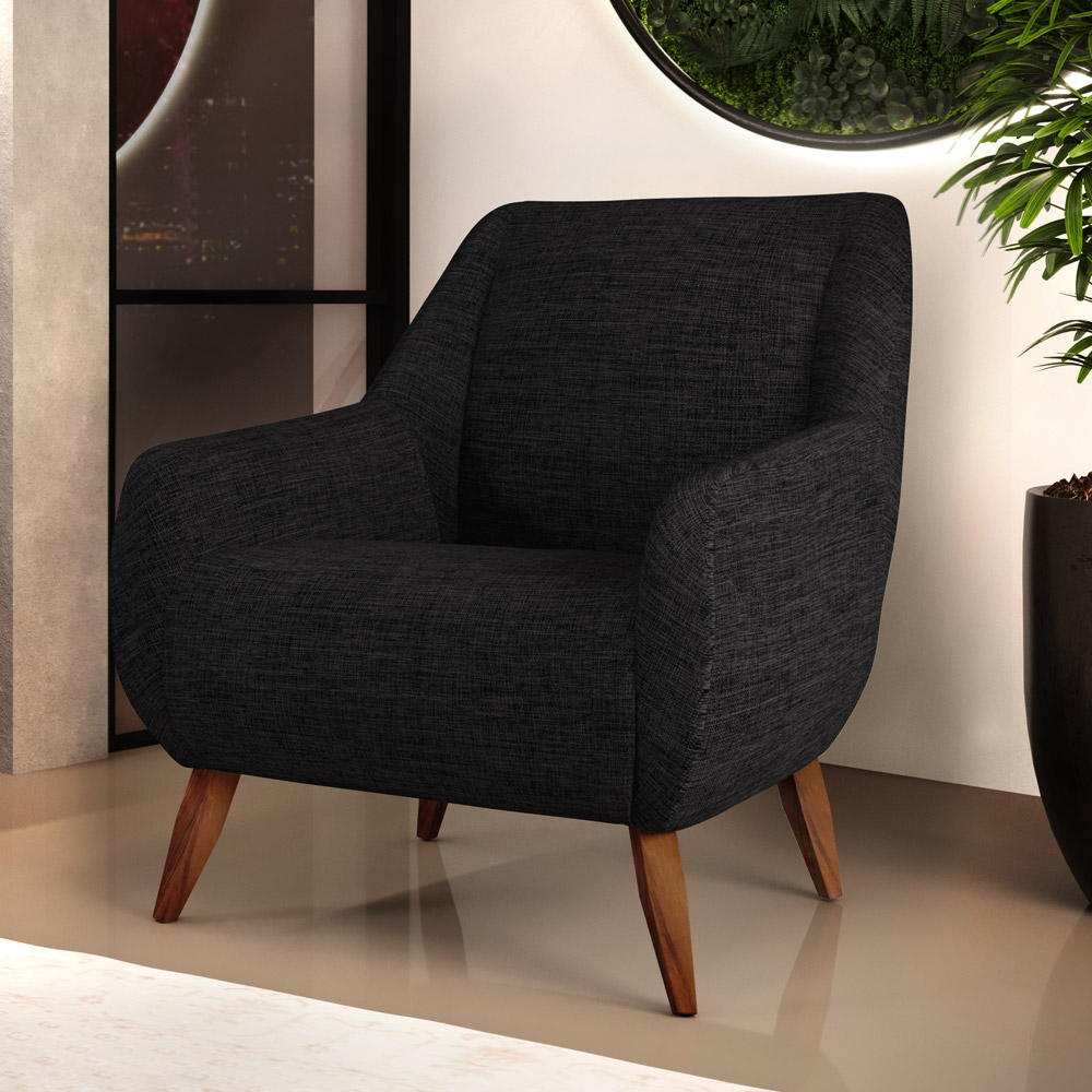 Poltrona Decorativa Fixa Pés de Madeira Paloma D02 Linho Chumbo D-465 - Lyam Decor