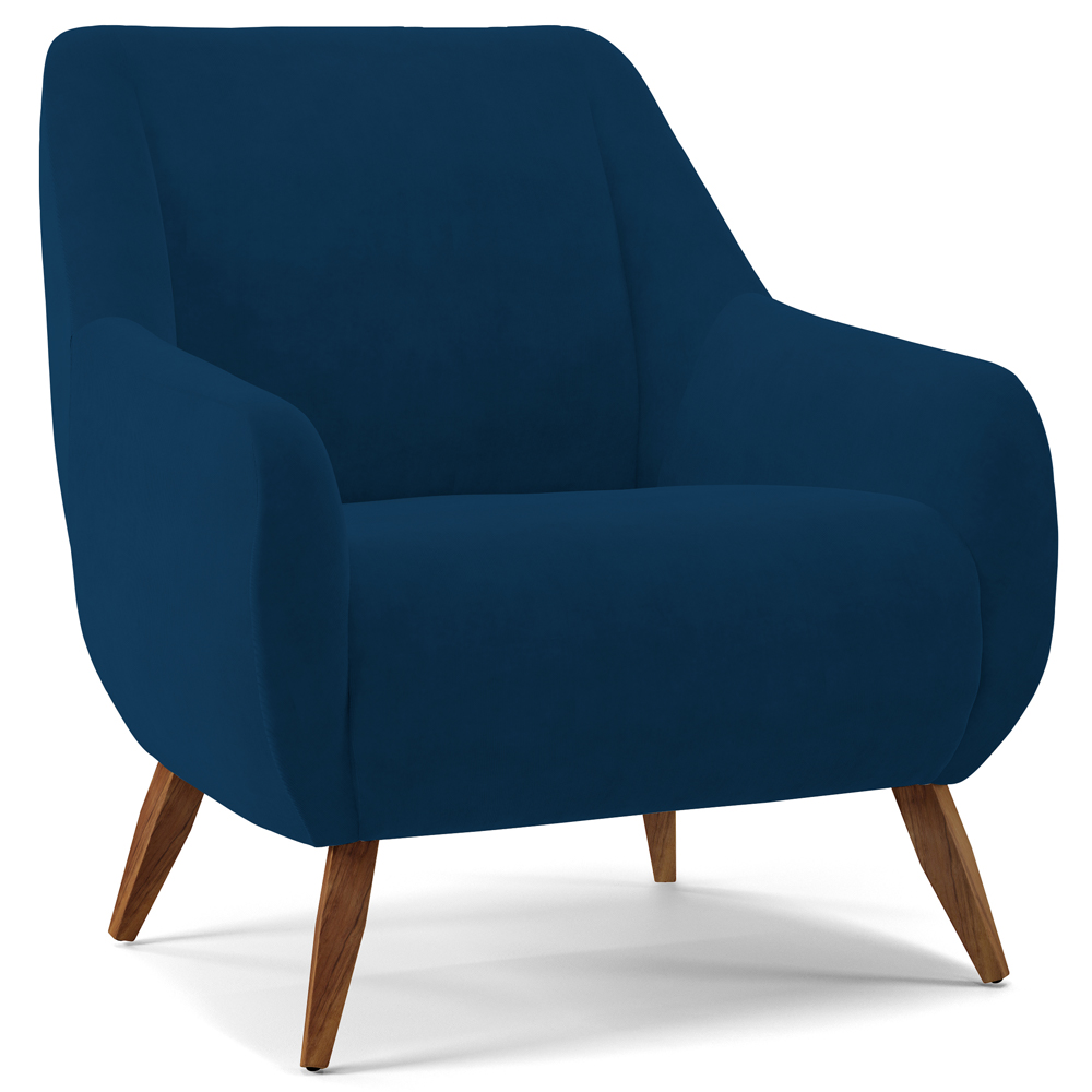 Poltrona Decorativa Fixa Pés de Madeira Paloma D02 Veludo Azul Marinho C-304 - Lyam Decor
