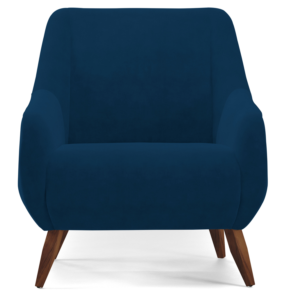 Poltrona Decorativa Fixa Pés de Madeira Paloma D02 Veludo Azul Marinho C-304 - Lyam Decor