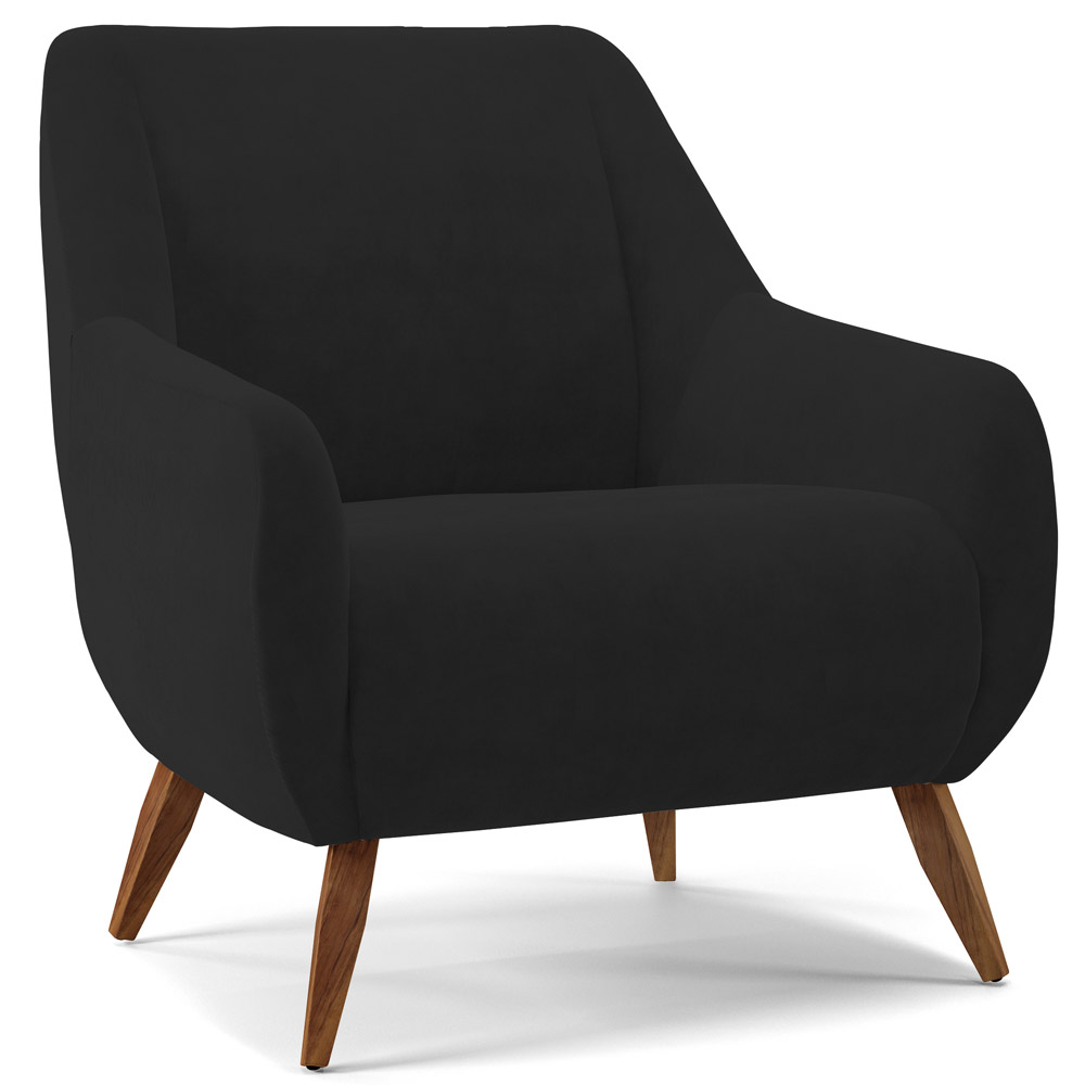 Poltrona Decorativa Fixa Pés de Madeira Paloma D02 Veludo Preto C-300 - Lyam Decor