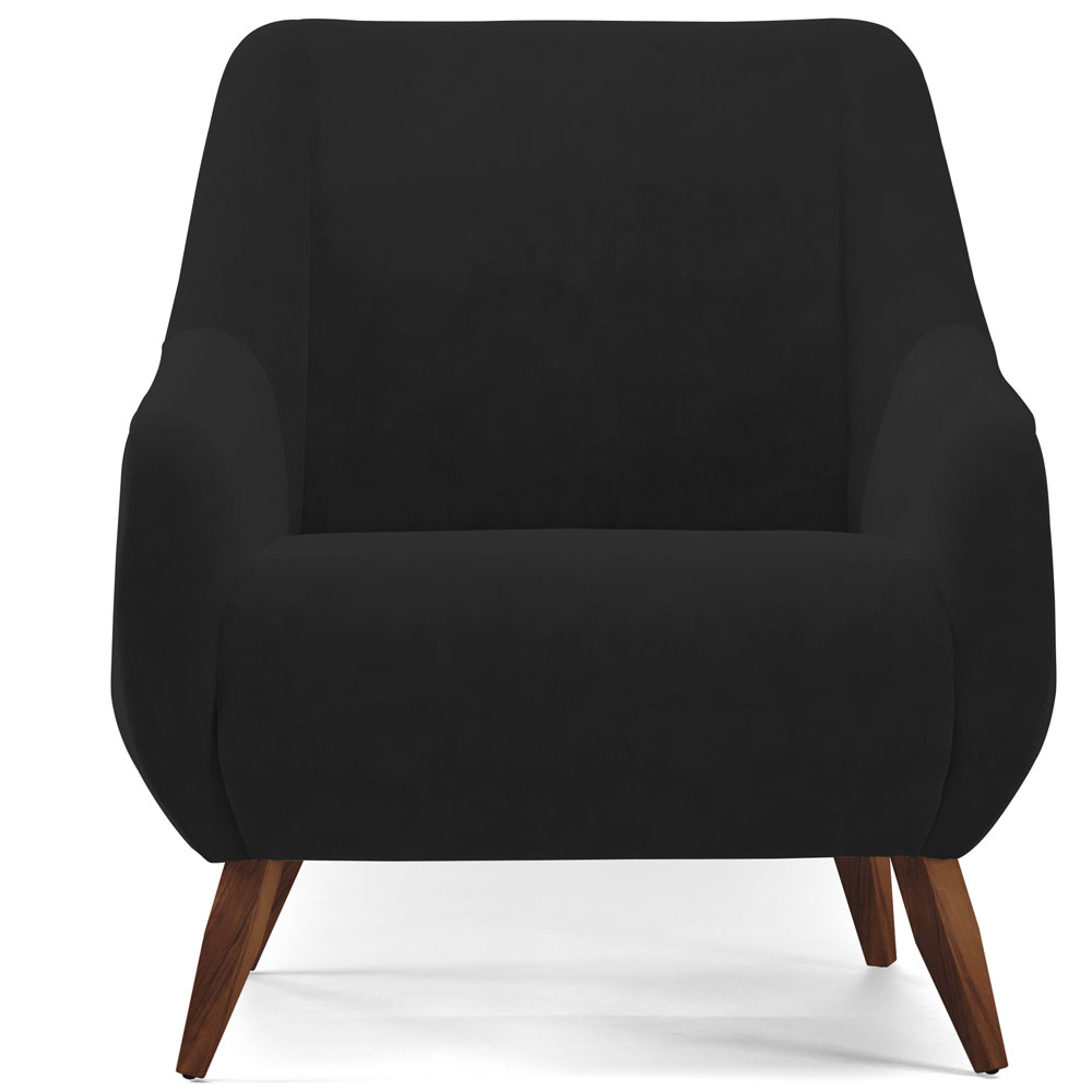 Poltrona Decorativa Fixa Pés de Madeira Paloma D02 Veludo Preto C-300 - Lyam Decor