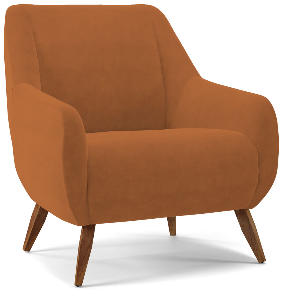 Poltrona Decorativa Fixa Pés de Madeira Paloma D02 Veludo Telha C-262 - Lyam Decor