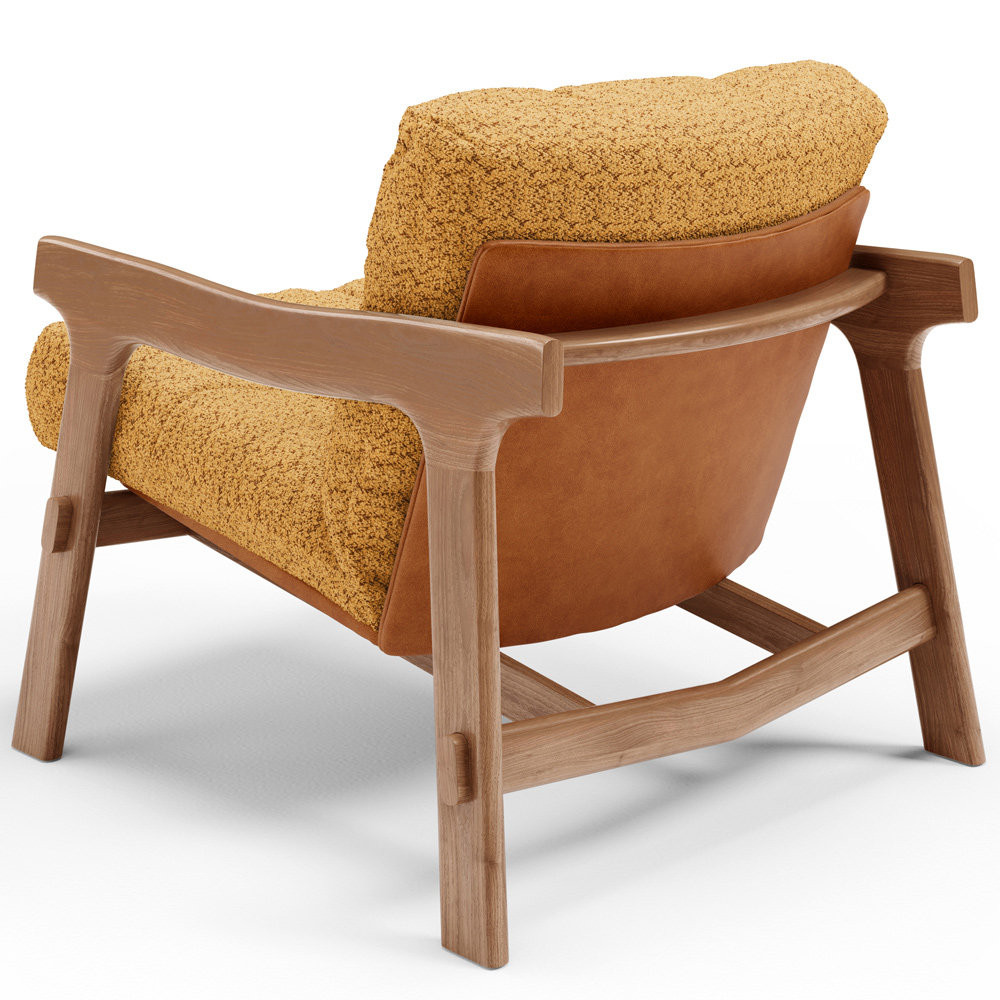 Poltrona Decorativa Fixa Para Sala Living Ikary L02 Canela Prime Bouclê Mostarda - Lyam Decor