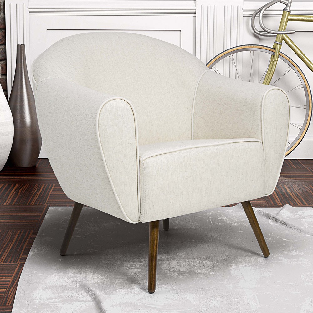 Poltrona Decorativa Fixa com Pés Palito Nina D02 Linho Bege B-298 - Lyam Decor