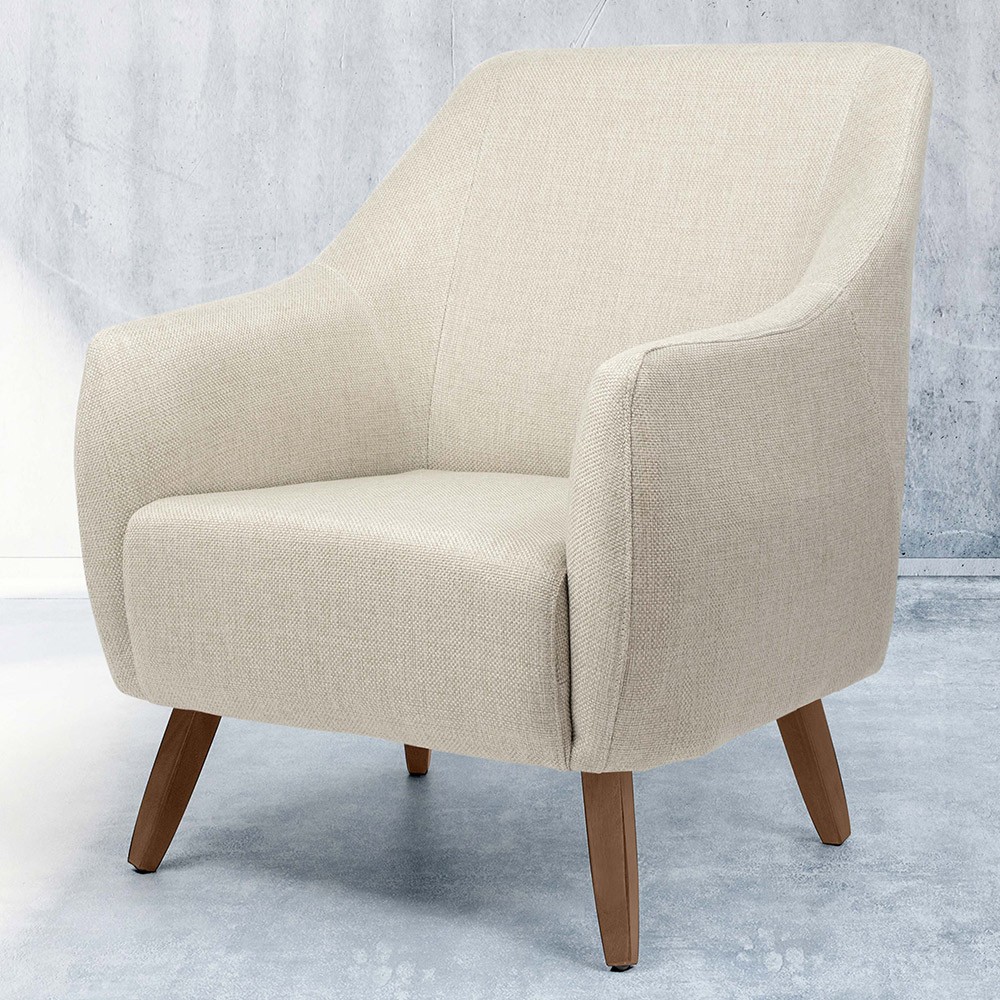 Poltrona Decorativa Fixa com Pés em Madeira Paloma D02 Linho Bege C-466 - Lyam Decor