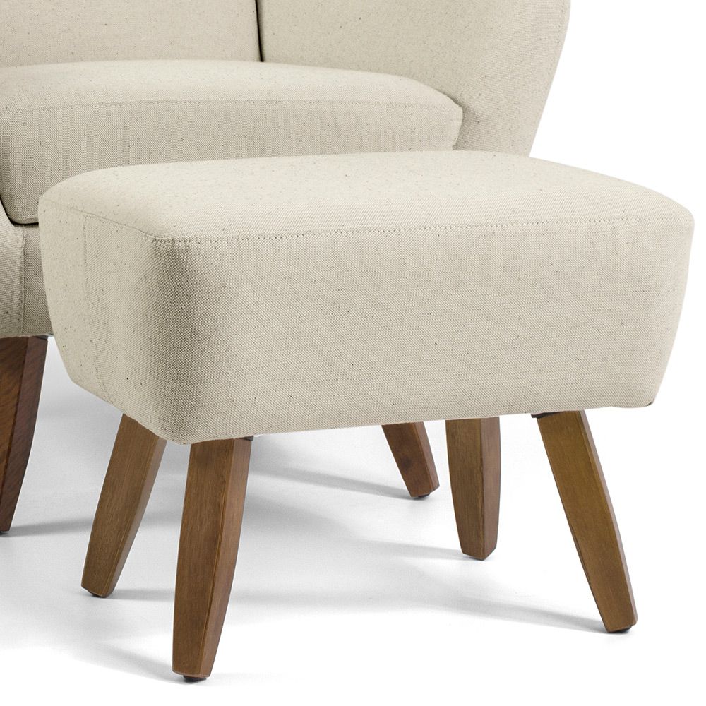 Poltrona Decorativa Fixa com Puff Pés de Madeira Juliet D02 Algodão Bege C-370 - Lyam Decor