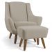 Poltrona Decorativa Fixa com Puff Pés de Madeira Juliet D02 Linho Bege C-129 - Lyam Decor