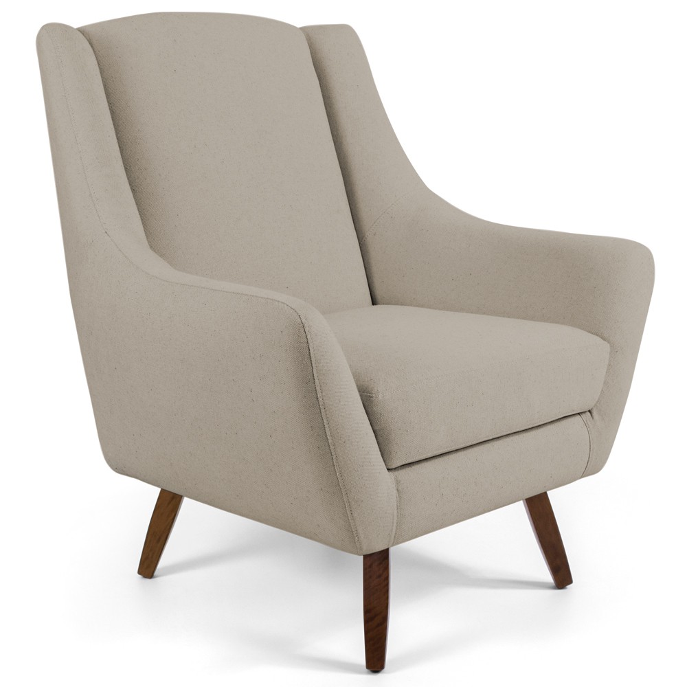 Poltrona Decorativa Fixa com Puff Pés de Madeira Juliet D02 Linho Bege C-129 - Lyam Decor