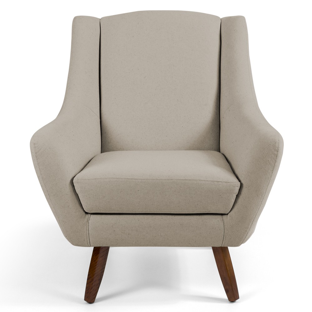 Poltrona Decorativa Fixa com Puff Pés de Madeira Juliet D02 Linho Bege C-129 - Lyam Decor