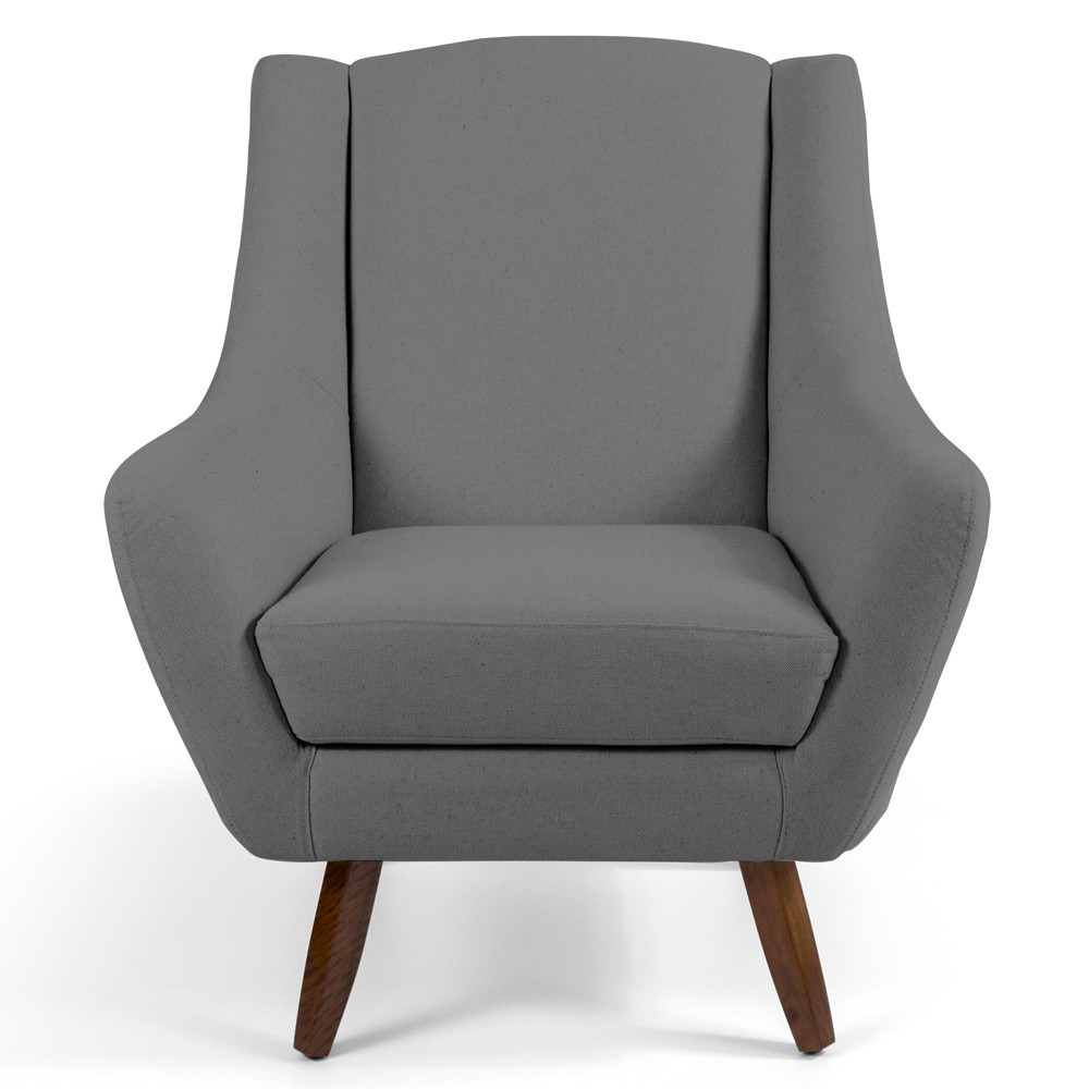 Poltrona Decorativa Fixa com Puff Pés de Madeira Juliet D02 Linho Cinza C-416 - Lyam Decor