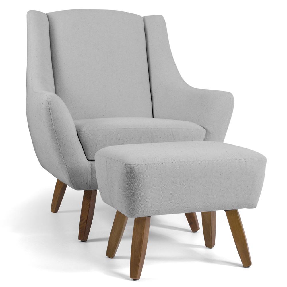 Poltrona Decorativa Fixa com Puff Pés de Madeira Juliet D02 Linho Cru D-316 - Lyam Decor