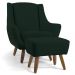 Poltrona Decorativa Fixa com Puff Pés de Madeira Juliet D02 Linho Verde C-117 - Lyam Decor