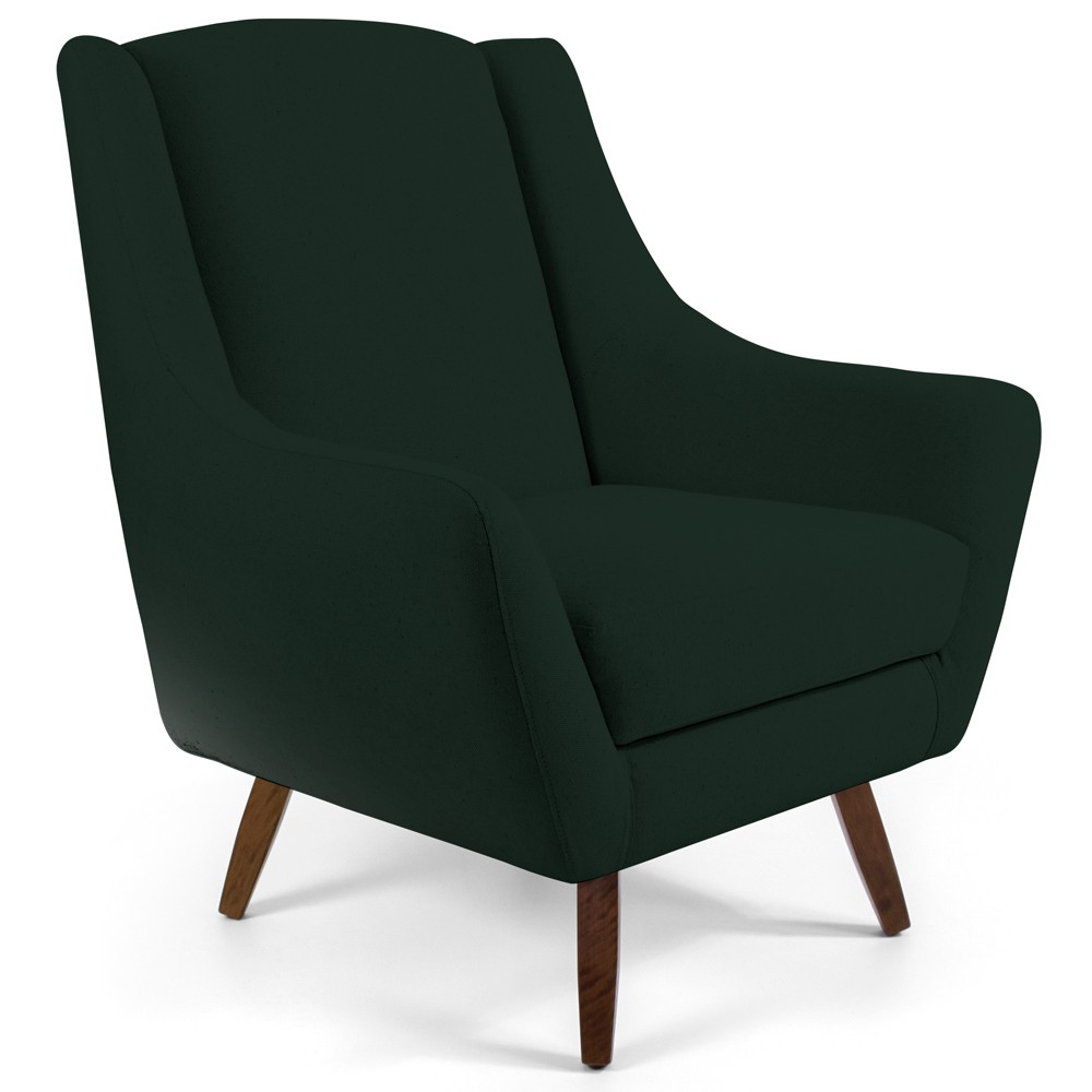 Poltrona Decorativa Fixa com Puff Pés de Madeira Juliet D02 Linho Verde C-117 - Lyam Decor