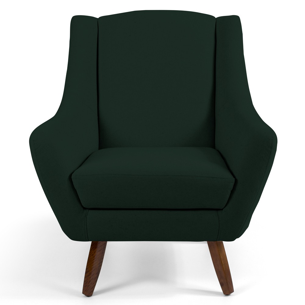Poltrona Decorativa Fixa com Puff Pés de Madeira Juliet D02 Linho Verde C-117 - Lyam Decor