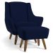 Poltrona Decorativa Fixa com Puff Pés de Madeira Juliet D02 Veludo Azul Marinho C-287 - Lyam Decor
