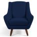 Poltrona Decorativa Fixa com Puff Pés de Madeira Juliet D02 Veludo Azul Oxford C-304 - Lyam Decor