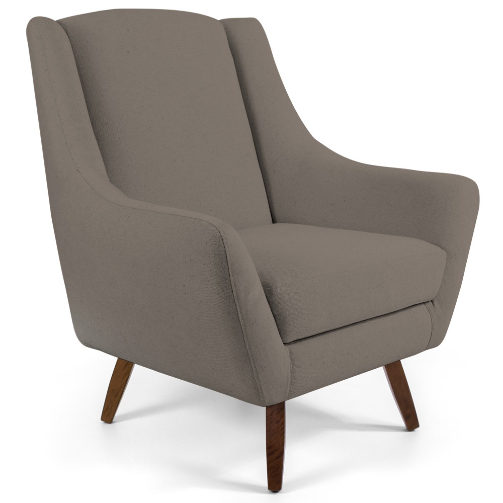 Poltrona Decorativa Fixa com Puff Pés de Madeira Juliet D02 Veludo Bege Escuro C-68 - Lyam Decor