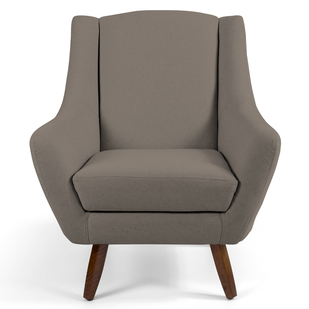 Poltrona Decorativa Fixa com Puff Pés de Madeira Juliet D02 Veludo Bege Escuro C-68 - Lyam Decor