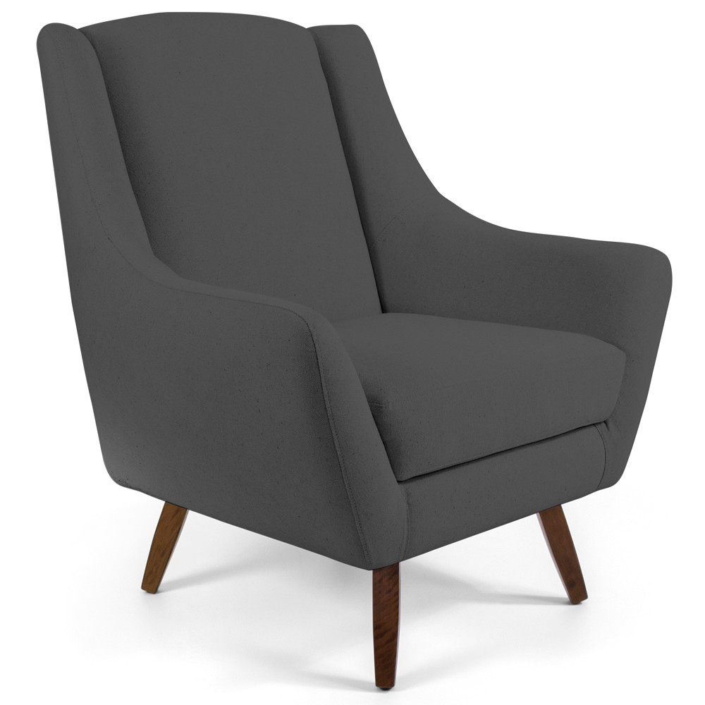 Poltrona Decorativa Fixa com Puff Pés de Madeira Juliet D02 Veludo Cinza C-317 - Lyam Decor