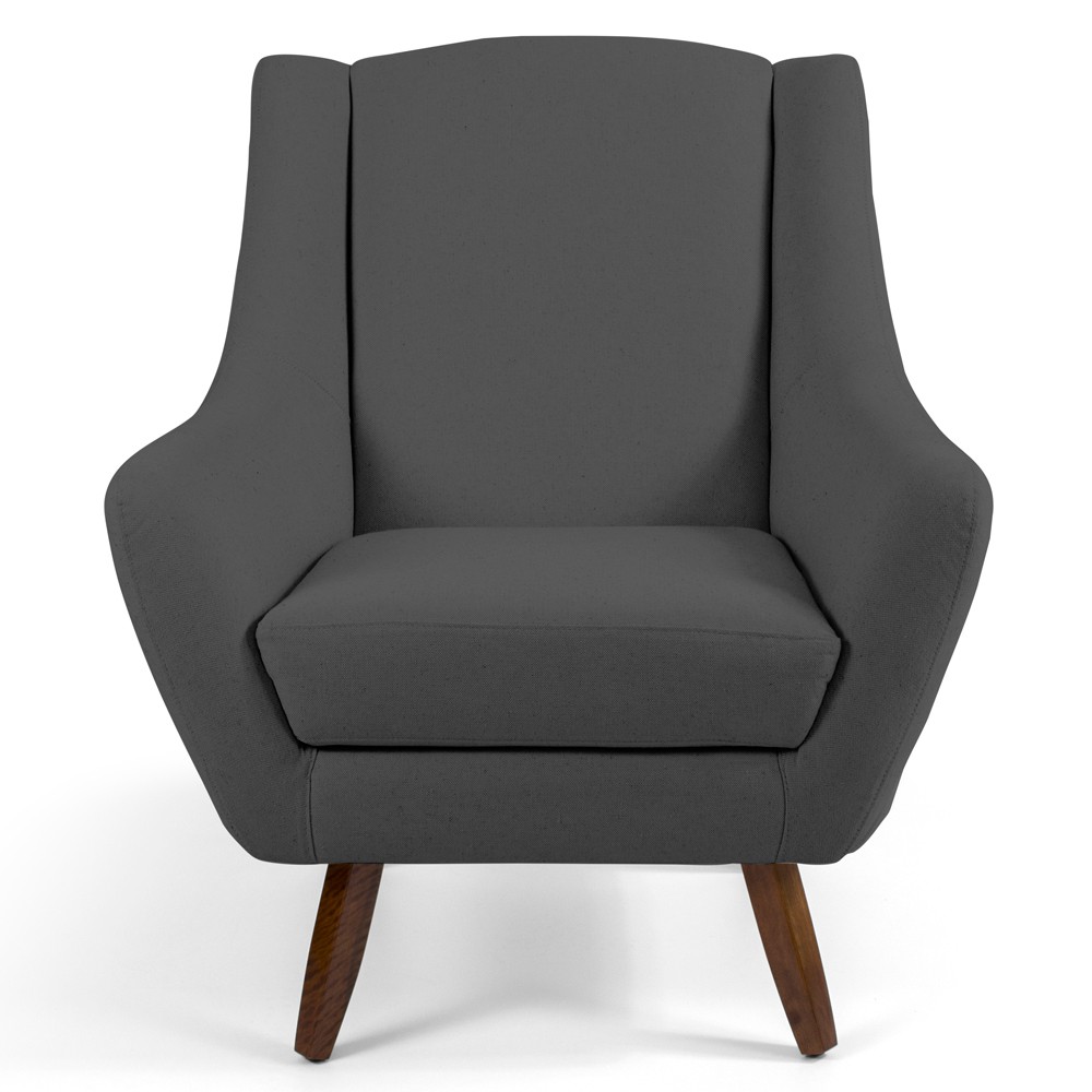 Poltrona Decorativa Fixa com Puff Pés de Madeira Juliet D02 Veludo Cinza C-317 - Lyam Decor