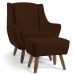 Poltrona Decorativa Fixa com Puff Pés de Madeira Juliet D02 Veludo Marrom C-276 - Lyam Decor