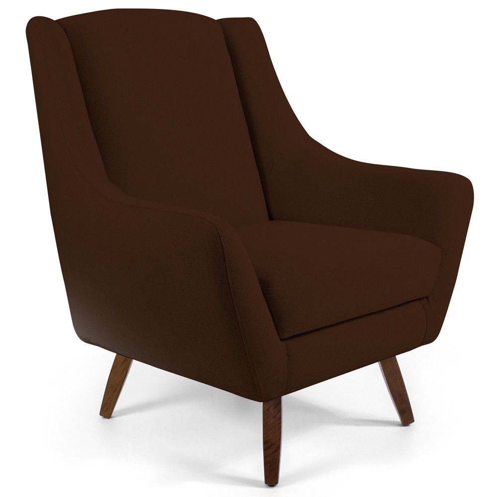 Poltrona Decorativa Fixa com Puff Pés de Madeira Juliet D02 Veludo Marrom C-276 - Lyam Decor