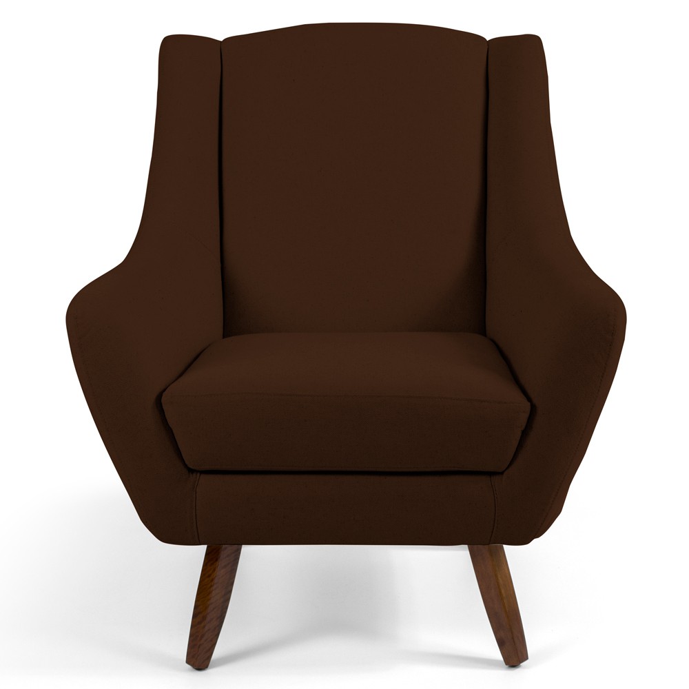 Poltrona Decorativa Fixa com Puff Pés de Madeira Juliet D02 Veludo Marrom C-276 - Lyam Decor
