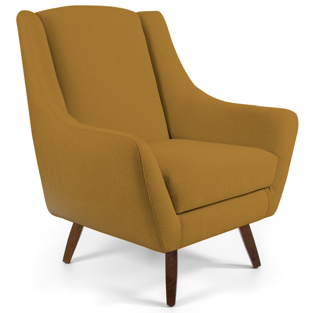 Poltrona Decorativa Fixa com Puff Pés de Madeira Juliet D02 Veludo Mostarda C-260 - Lyam Decor