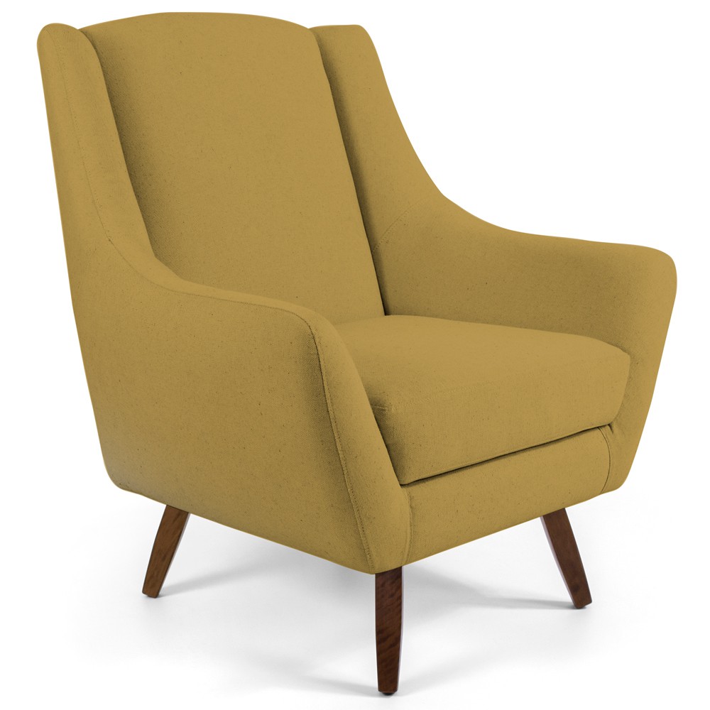Poltrona Decorativa Fixa com Puff Pés de Madeira Juliet D02 Veludo Mostarda C-279 - Lyam Decor