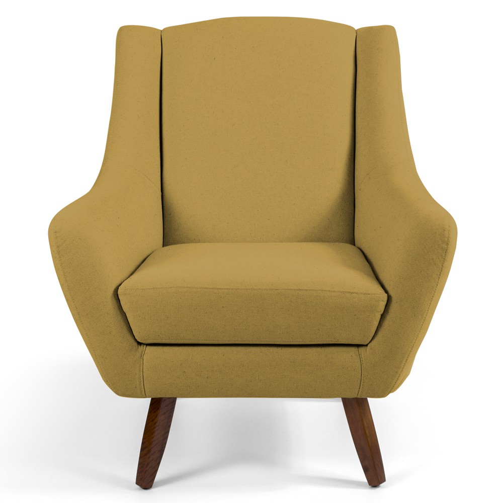 Poltrona Decorativa Fixa com Puff Pés de Madeira Juliet D02 Veludo Mostarda C-279 - Lyam Decor