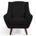Poltrona Decorativa Fixa com Puff Pés de Madeira Juliet D02 Veludo Preto C-300 - Lyam Decor