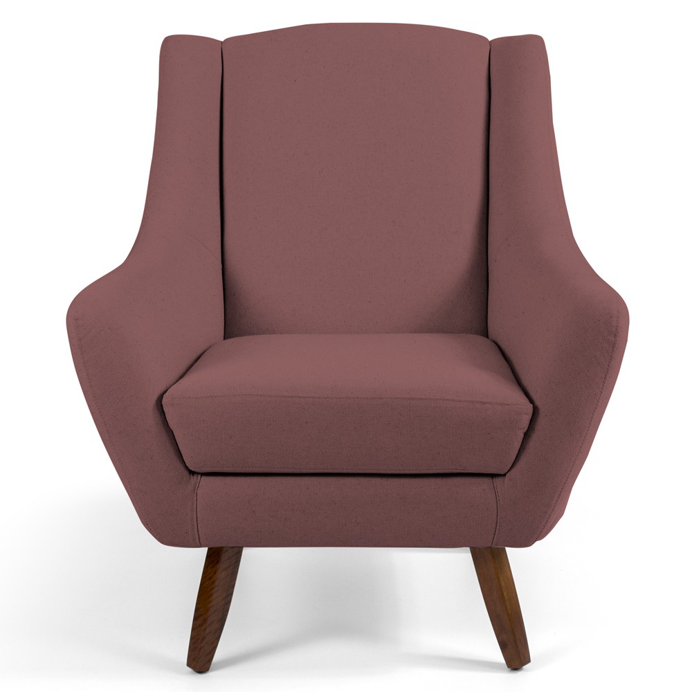 Poltrona Decorativa Fixa com Puff Pés de Madeira Juliet D02 Veludo Rosê C-305 - Lyam Decor