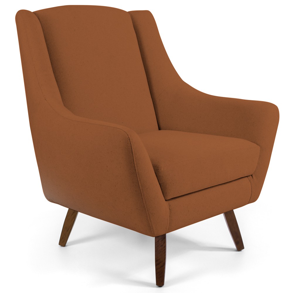 Poltrona Decorativa Fixa com Puff Pés de Madeira Juliet D02 Veludo Telha C-262 - Lyam Decor