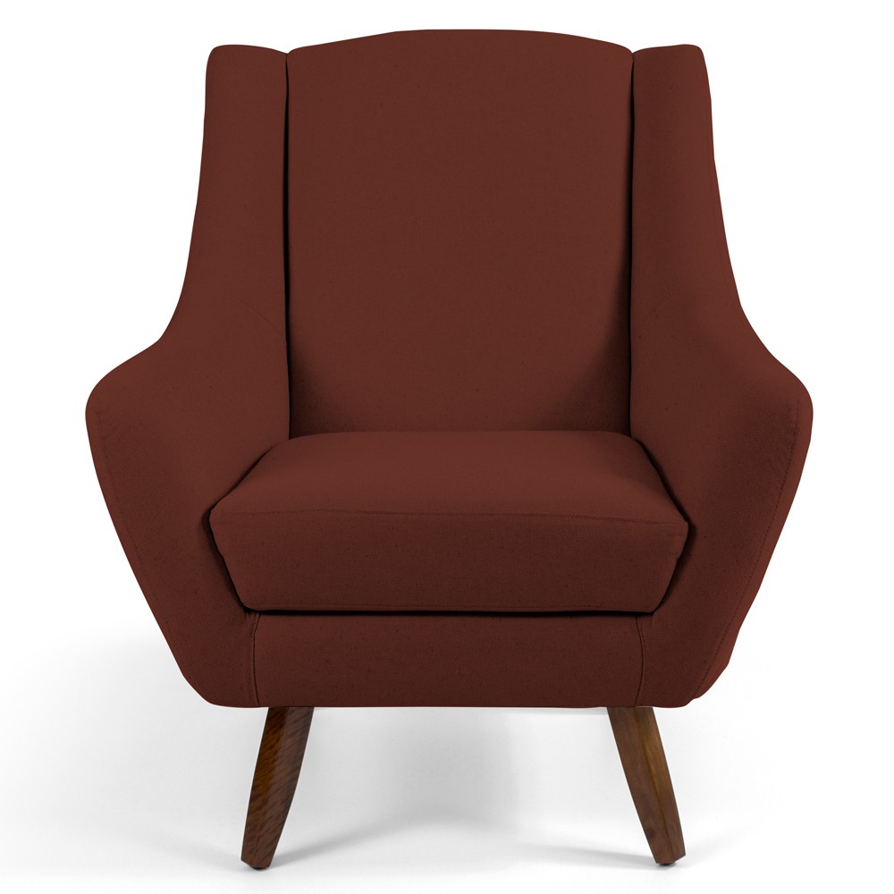Poltrona Decorativa Fixa com Puff Pés de Madeira Juliet D02 Veludo Terracota C-417 - Lyam Decor