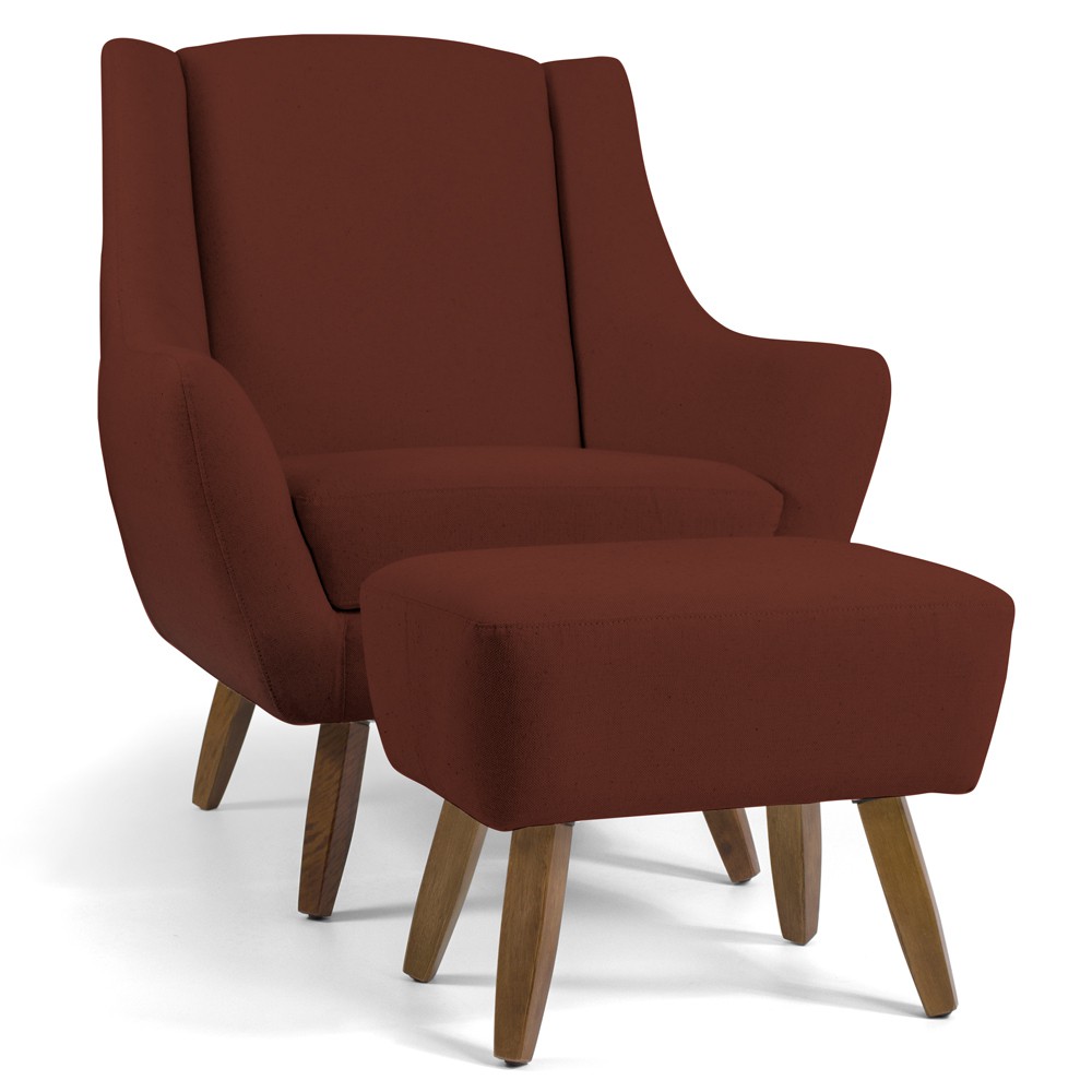 Poltrona Decorativa Fixa com Puff Pés de Madeira Juliet D02 Veludo Terracota C-417 - Lyam Decor