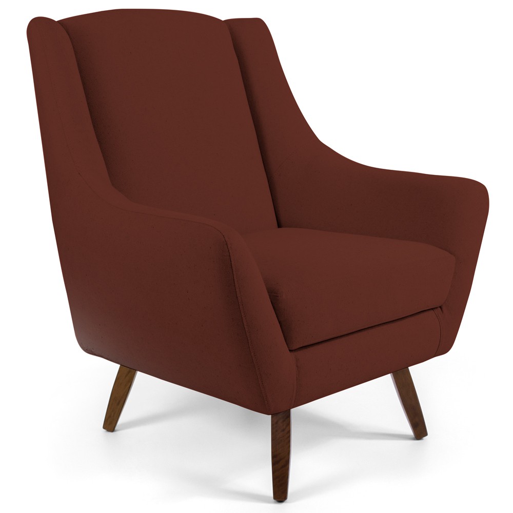 Poltrona Decorativa Fixa com Puff Pés de Madeira Juliet D02 Veludo Terracota C-417 - Lyam Decor