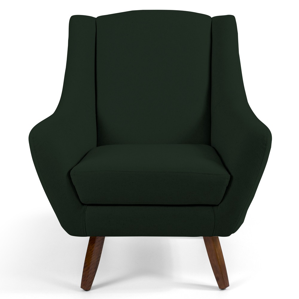 Poltrona Decorativa Fixa com Puff Pés de Madeira Juliet D02 Veludo Verde C-303 - Lyam Decor
