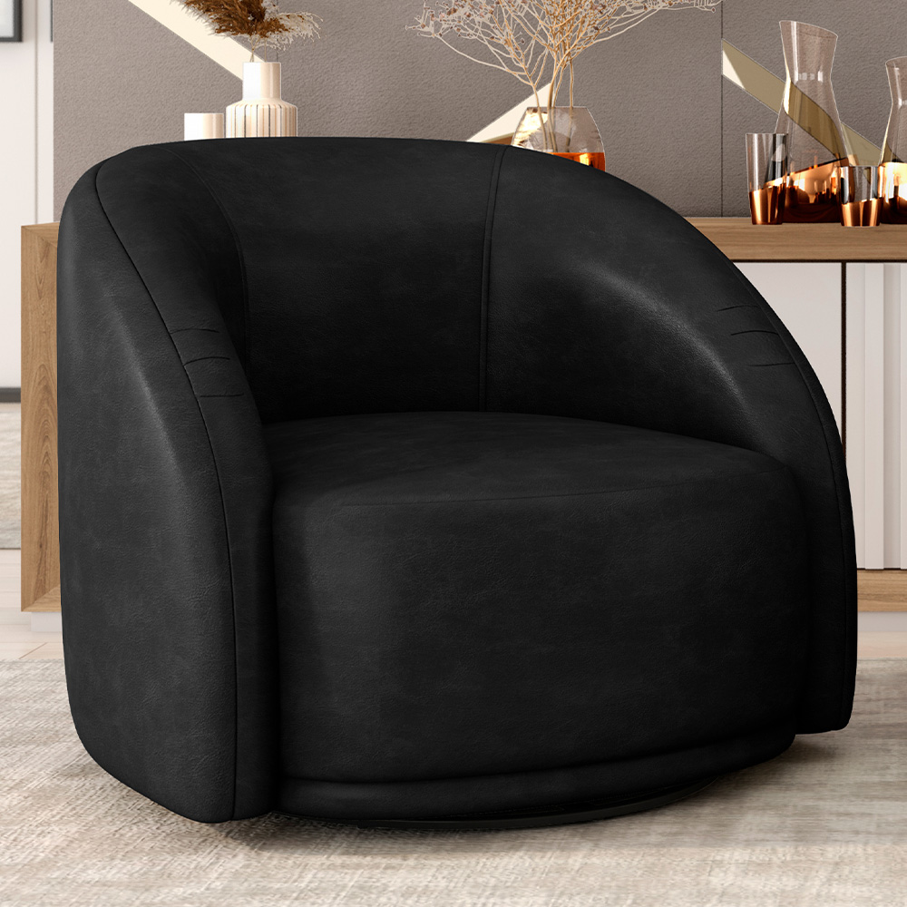 Poltrona Decorativa Giratória Angelina M03 Couríssimo Preto - Lyam Decor