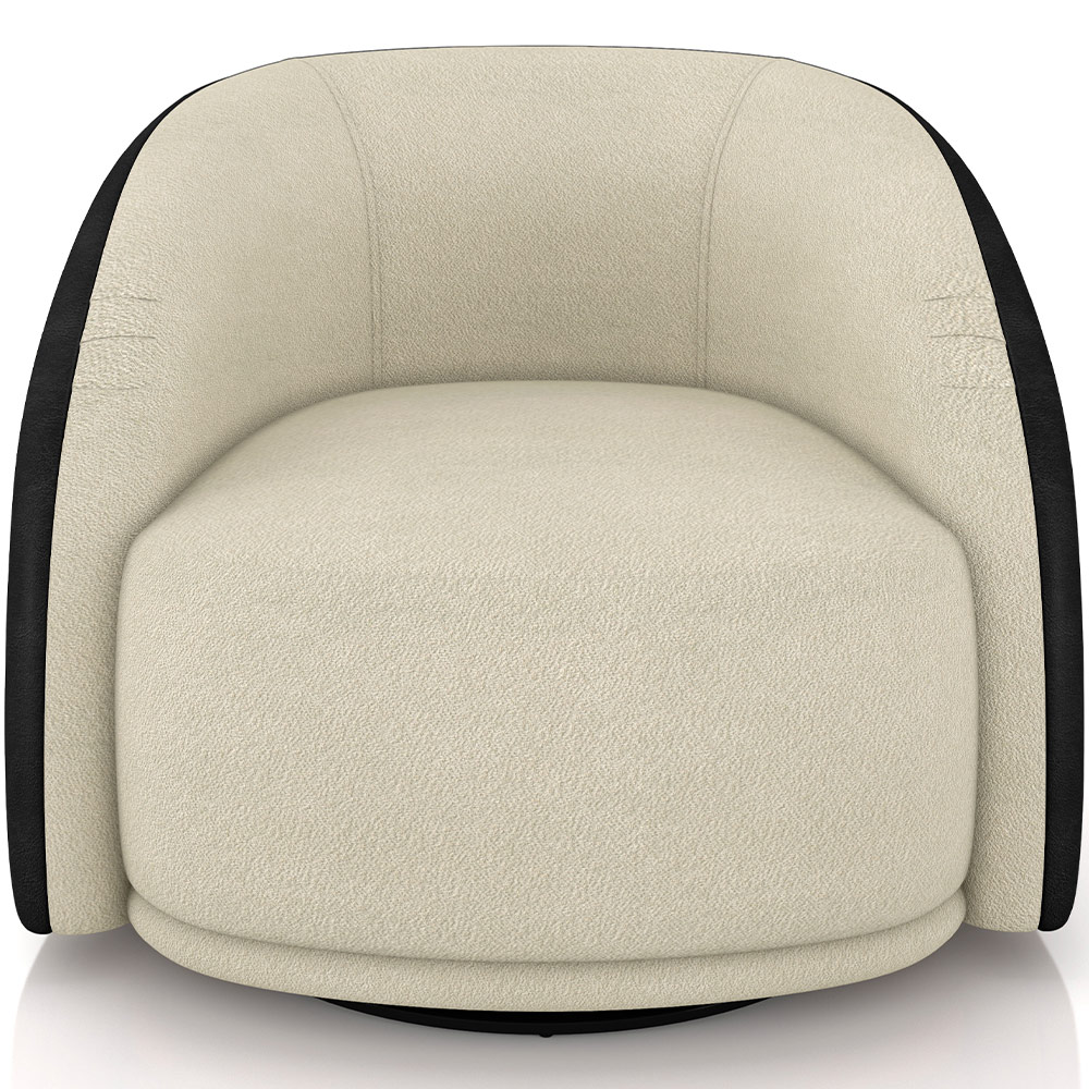 Poltrona Decorativa Giratória Angelina M03 Couríssimo Preto Bouclê Bege - Lyam Decor