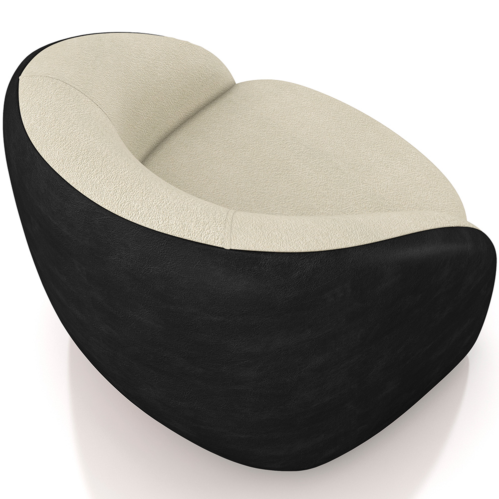 Poltrona Decorativa Giratória Angelina M03 Couríssimo Preto Bouclê Bege - Lyam Decor