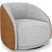 Poltrona Decorativa Giratória Angelina M03 Couríssimo Whisky Linho Cinza - Lyam Decor