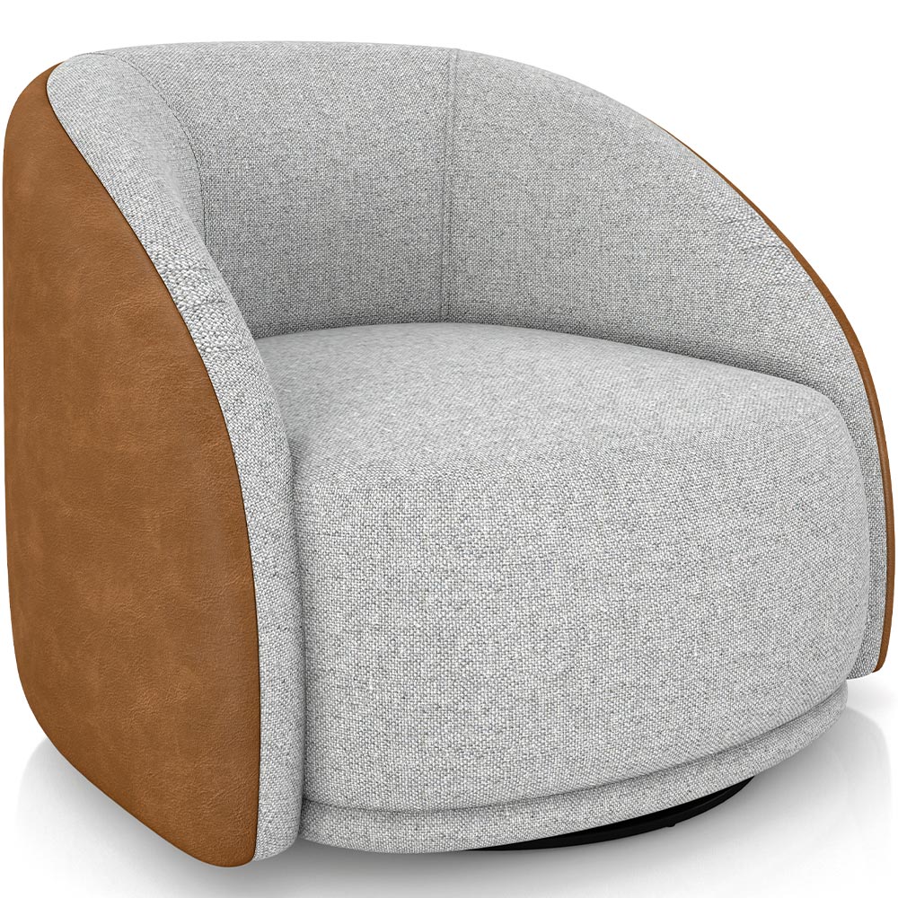 Poltrona Decorativa Giratória Angelina M03 Couríssimo Whisky Linho Cinza - Lyam Decor