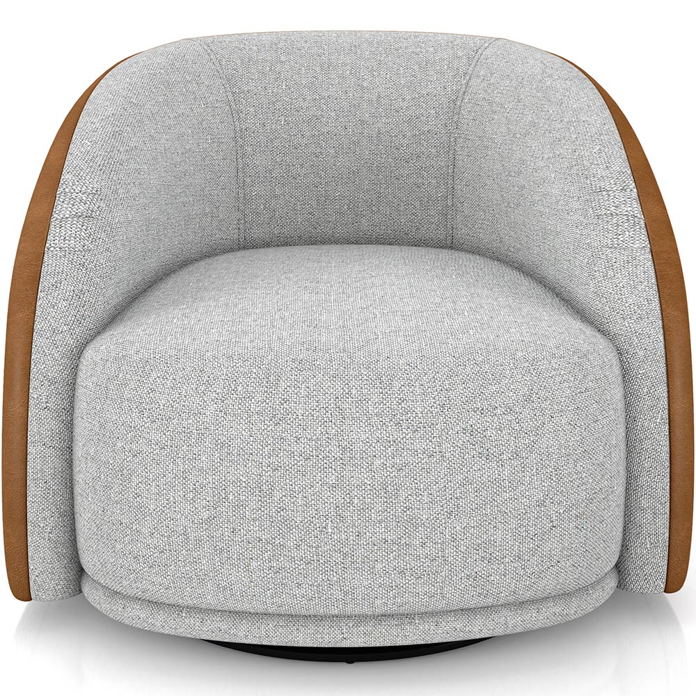 Poltrona Decorativa Giratória Angelina M03 Couríssimo Whisky Linho Cinza - Lyam Decor