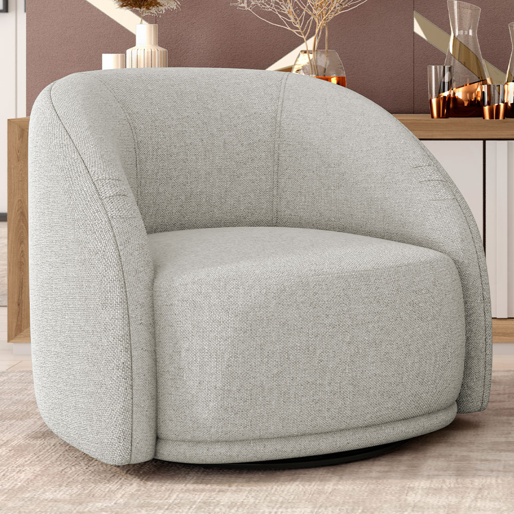 Poltrona Decorativa Giratória Angelina M03 Linho Bege - Lyam Decor